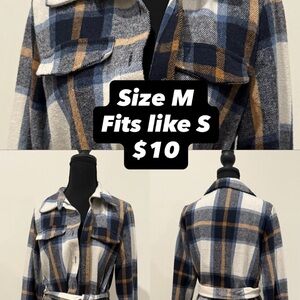 Plaid Women's Jacket - Blue, White, Tan